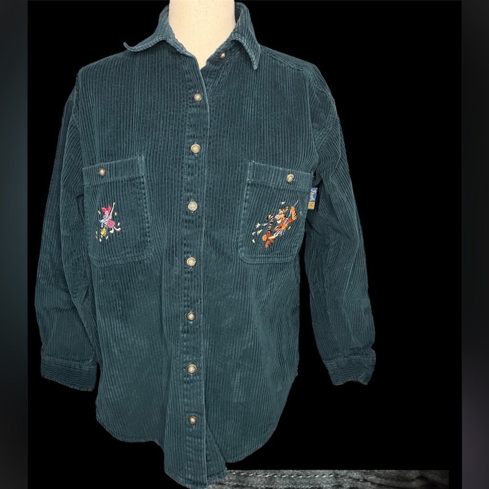 Winnie the Pooh Teal Corduroy Button-Up Shirt. Piglet tigger